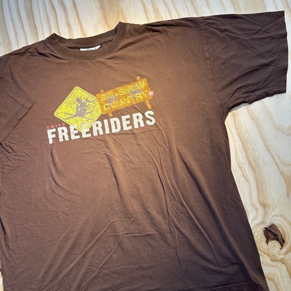 Edelweiss Mens Large Brown Swiss Freeriders Ski Snow Country Graphic T-Shirt